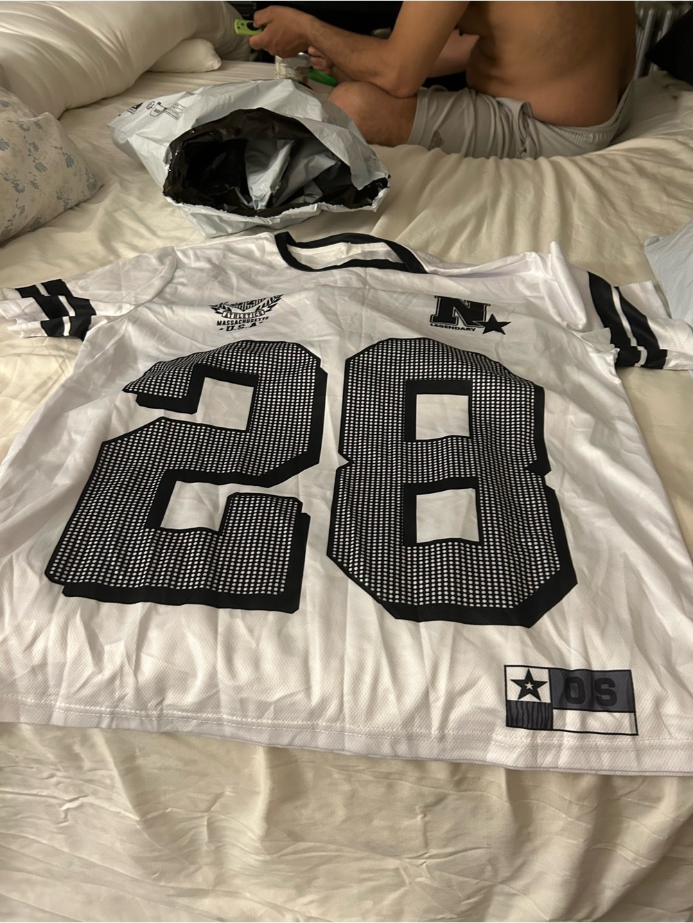 White Black Number 28 Mesh Jersey Tee